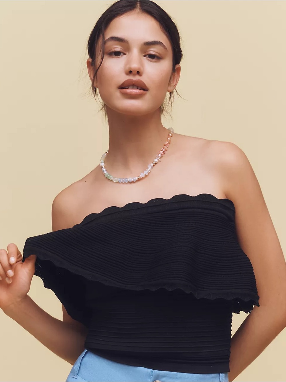 Anthropologie knit ruffle tube top in black